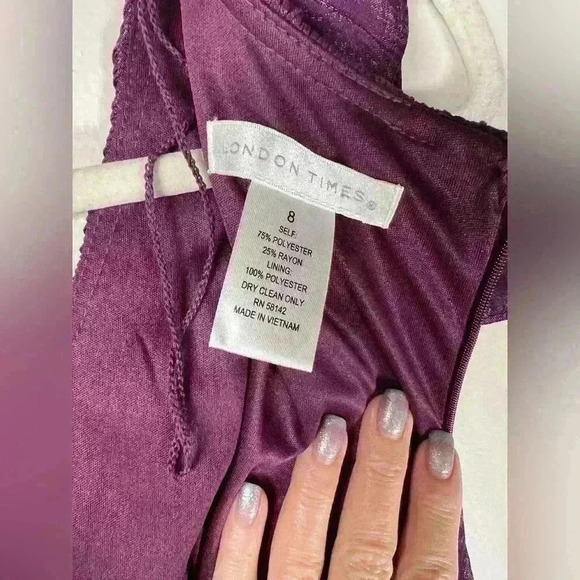 London Times Shimmering Purple Tiered Chiffon Sheath Dress Women’s Size 8 - Picture 12 of 14